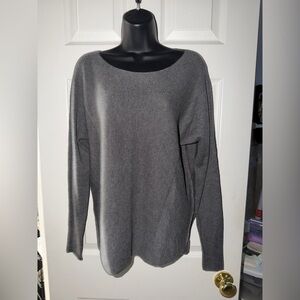 Vince Gray Rack Stitch Wool & Cashmere Blend Contrast Rib Knit Pullover Sweater